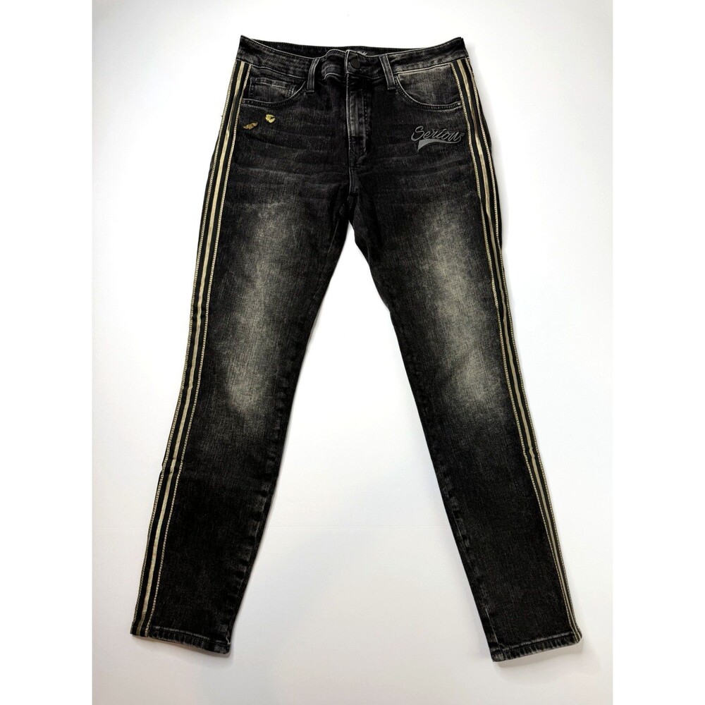 Mavi Gold Tess Skinny Crop Jeans Womens 28 Black Gold Side Stripe High Rise Stre